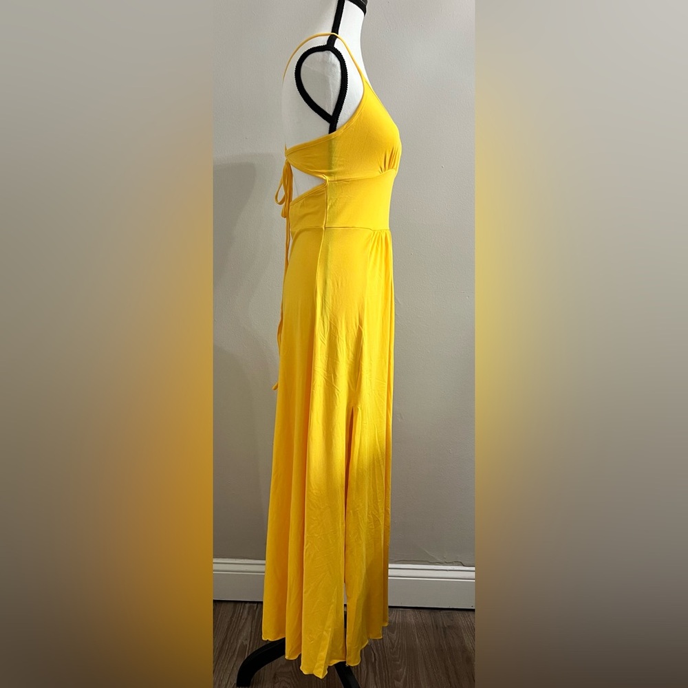 Yellow V Neck Side Slit Maxi Dress - NWOT - Picture 5 of 9